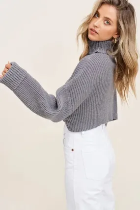 CROP GREY SWEATER-GREY