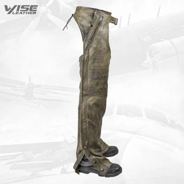 Distressed Brown Premium Leather Motorcycle Chaps