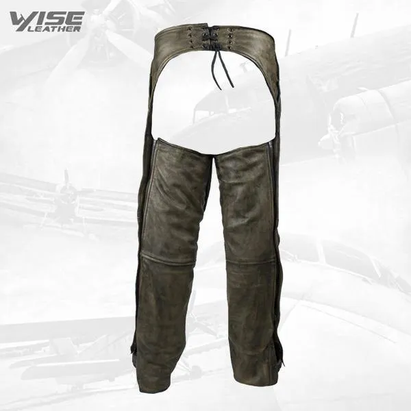 Distressed Brown Premium Leather Motorcycle Chaps