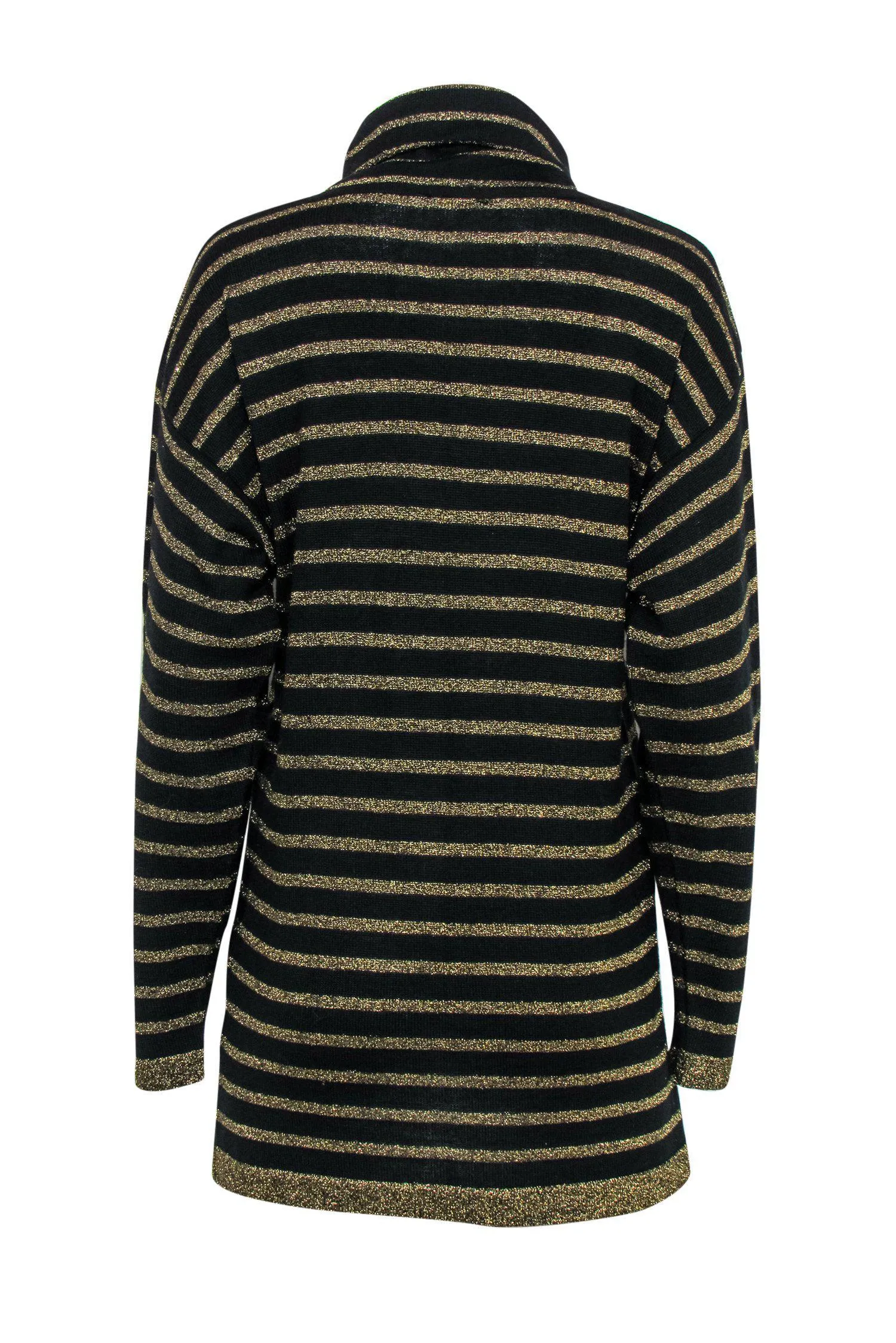 Doncaster - Black & Gold Striped Longline Knit Turtleneck Sweater Sz M