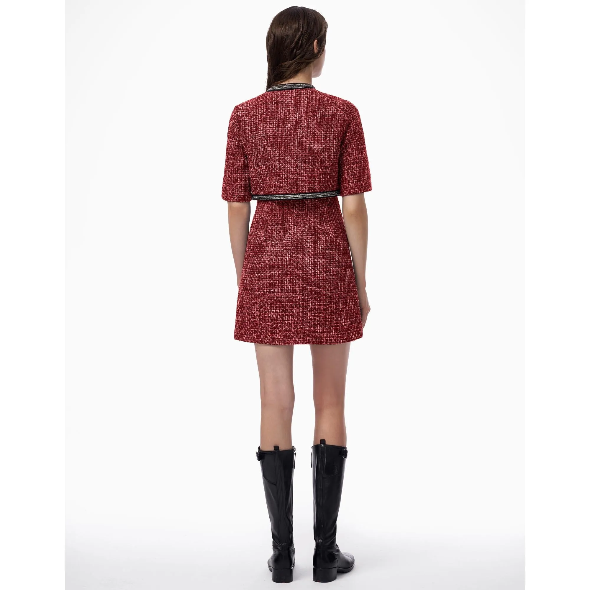 Embellished Trim Tweed Jacket - Red