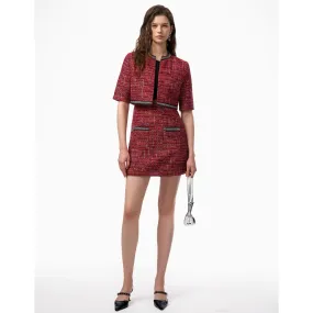 Embellished Trim Tweed Jacket - Red