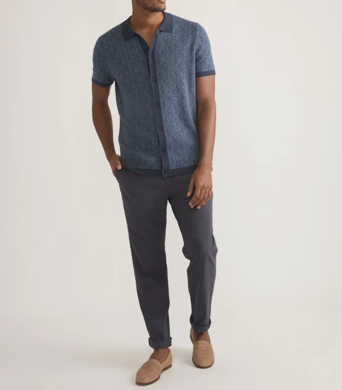 Ethan Sweater Button Down - Blue Geo Jacquard