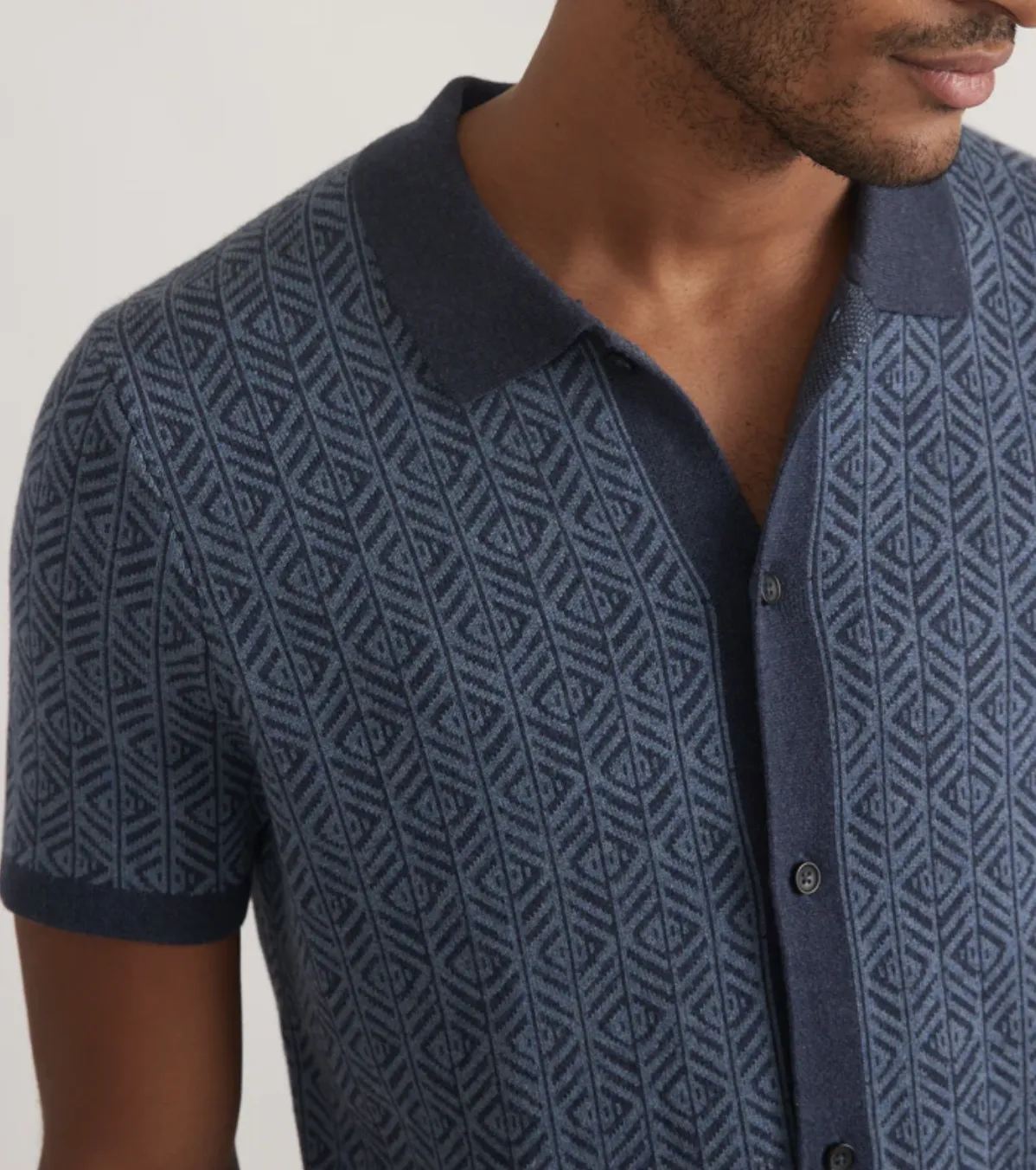 Ethan Sweater Button Down - Blue Geo Jacquard