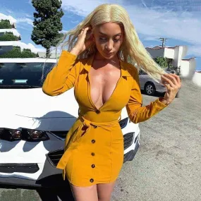 FashionSierra - Office Lady Dress Women Long Sleeve Bodycon Ladies Dresses V neck Lace Up High waist bandage Slim OL vestidos Party Club Clothes