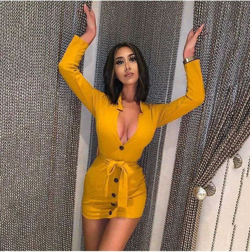 FashionSierra - Office Lady Dress Women Long Sleeve Bodycon Ladies Dresses V neck Lace Up High waist bandage Slim OL vestidos Party Club Clothes