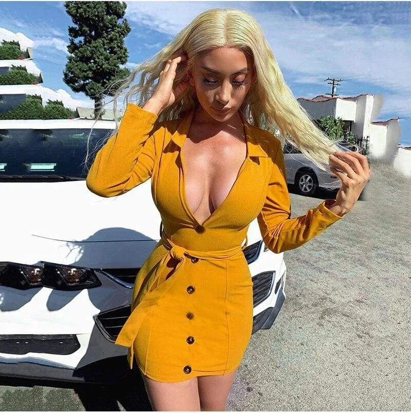 FashionSierra - Office Lady Dress Women Long Sleeve Bodycon Ladies Dresses V neck Lace Up High waist bandage Slim OL vestidos Party Club Clothes