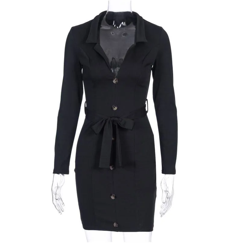 FashionSierra - Office Lady Dress Women Long Sleeve Bodycon Ladies Dresses V neck Lace Up High waist bandage Slim OL vestidos Party Club Clothes