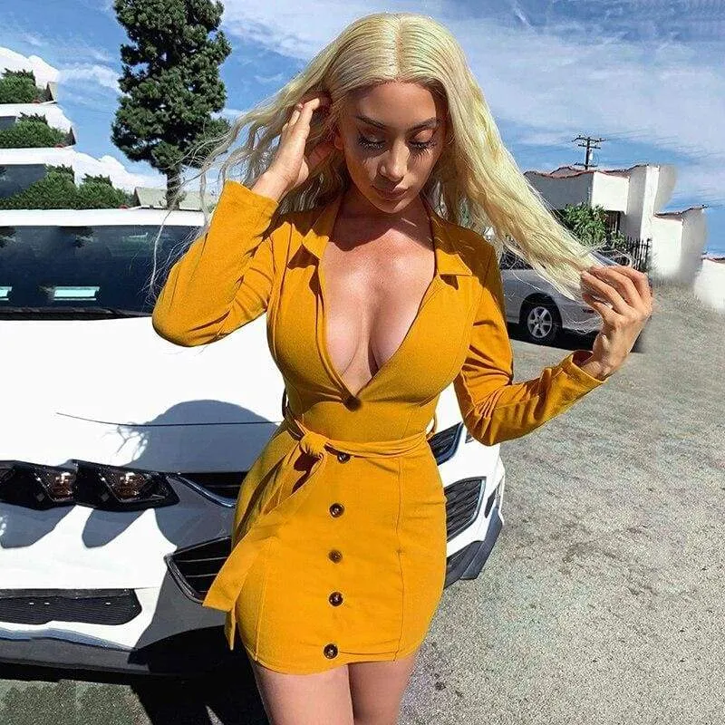 FashionSierra - Office Lady Dress Women Long Sleeve Bodycon Ladies Dresses V neck Lace Up High waist bandage Slim OL vestidos Party Club Clothes