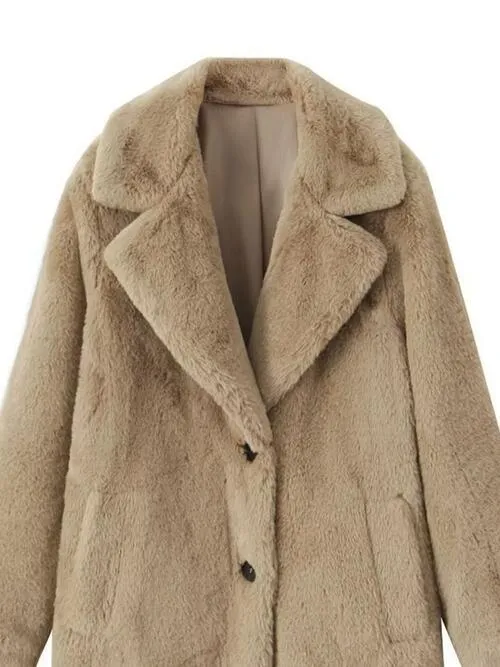 Faux Fur Lapel Coat with Pockets
