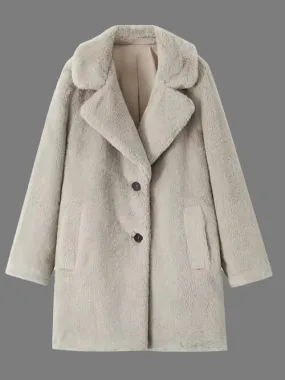 Faux Fur Lapel Coat with Pockets