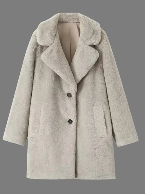 Faux Fur Lapel Coat with Pockets
