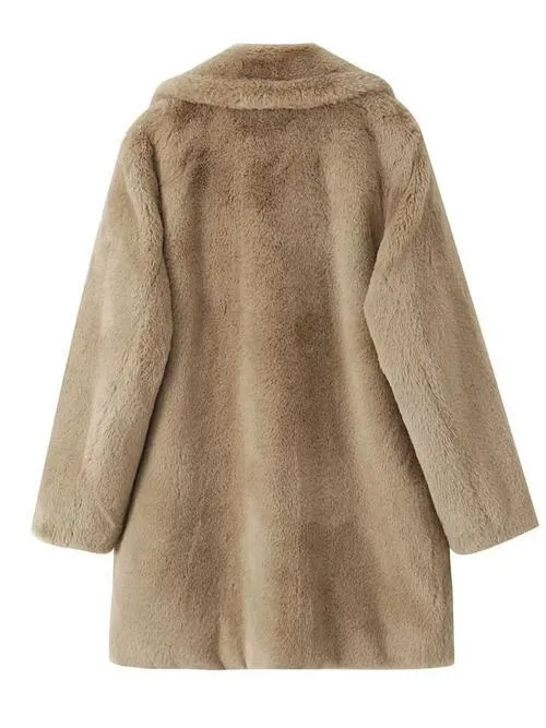Faux Fur Lapel Coat with Pockets