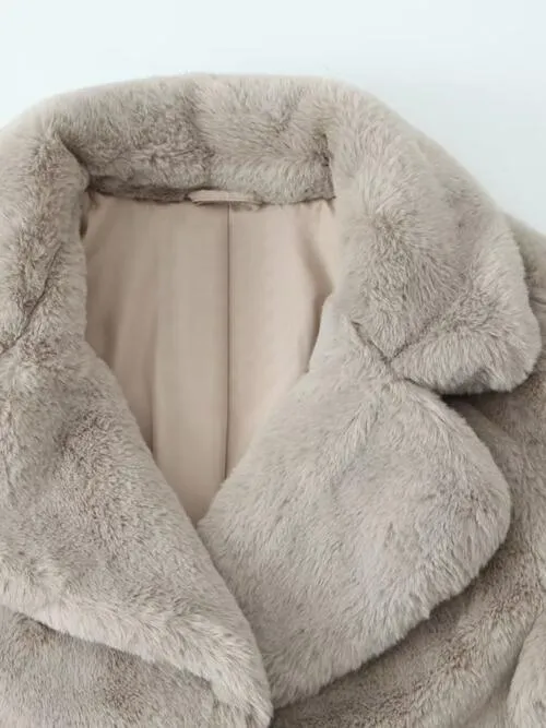 Faux Fur Lapel Coat with Pockets