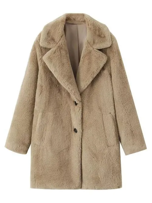 Faux Fur Lapel Coat with Pockets