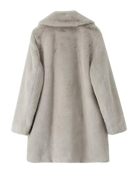 Faux Fur Lapel Coat with Pockets