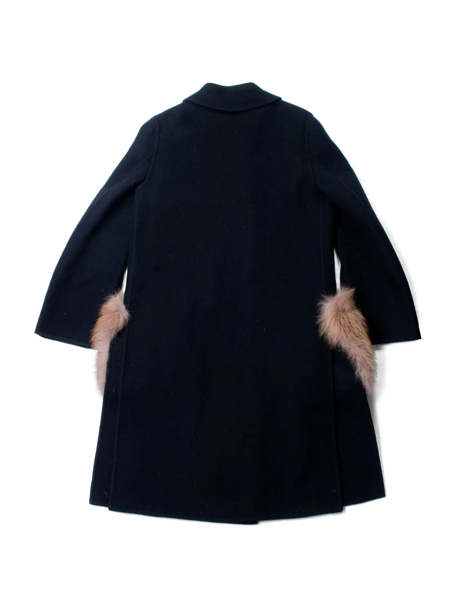 Fendi FF Logo Cashmere Fur Pocket Coat Black Brown