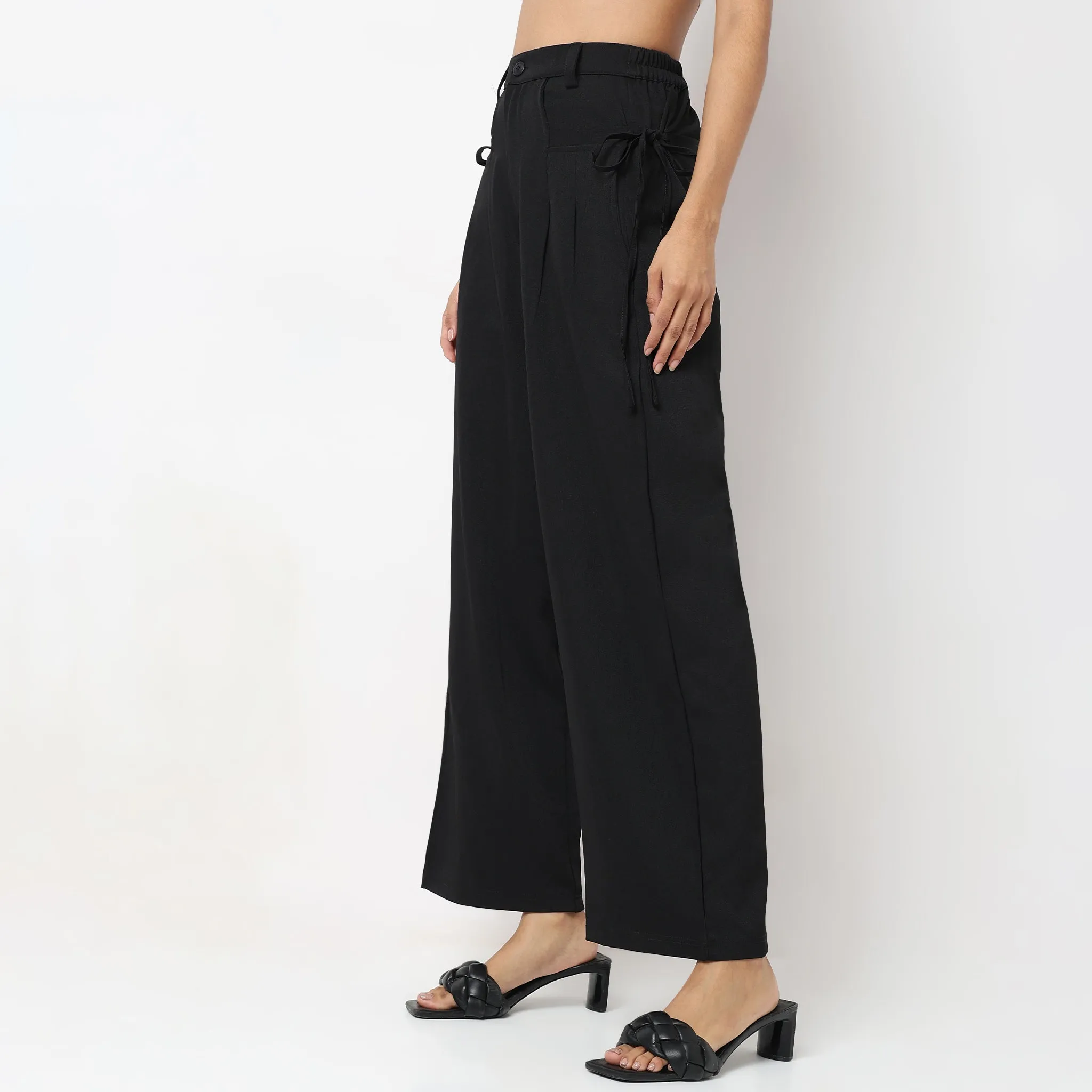 Flare Fit Solid Mid Rise Pants