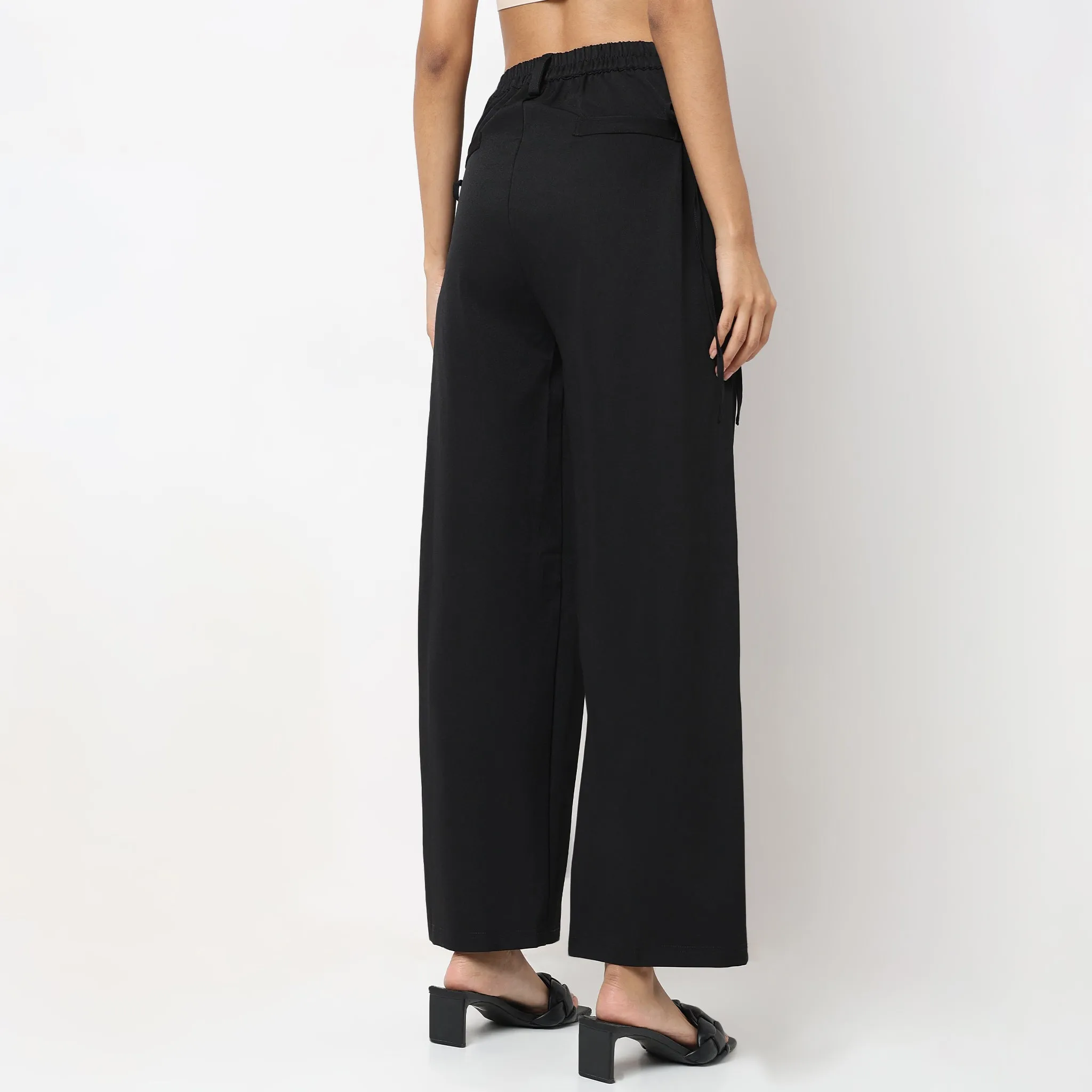 Flare Fit Solid Mid Rise Pants