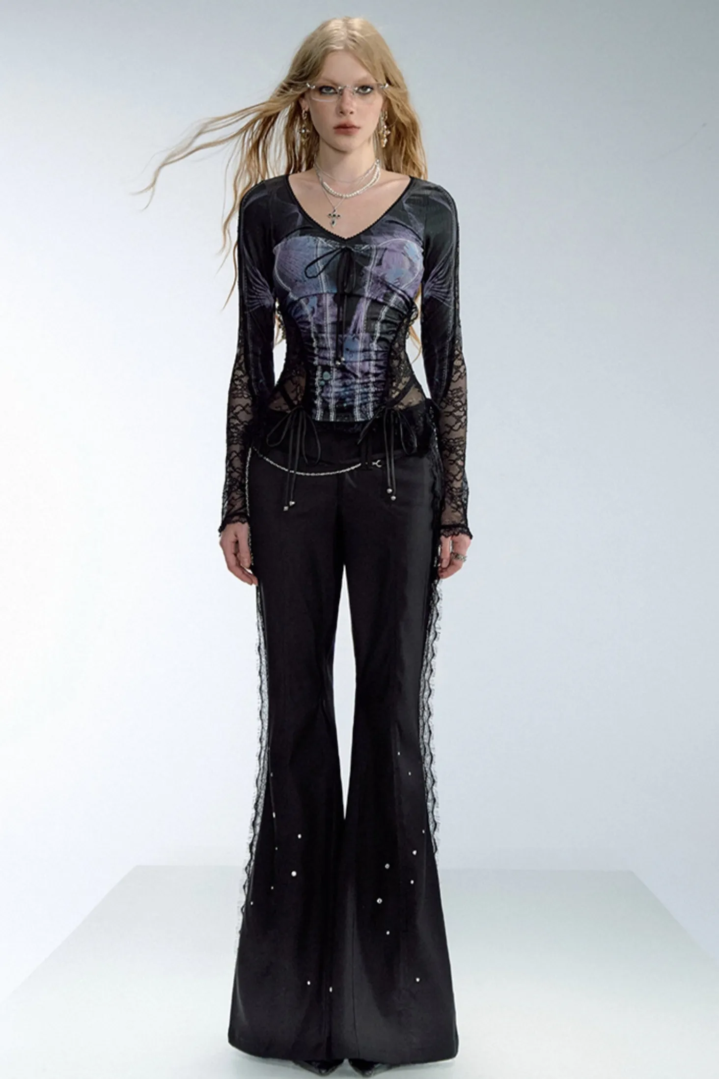 Flared Lace Suit Fabric Trousers