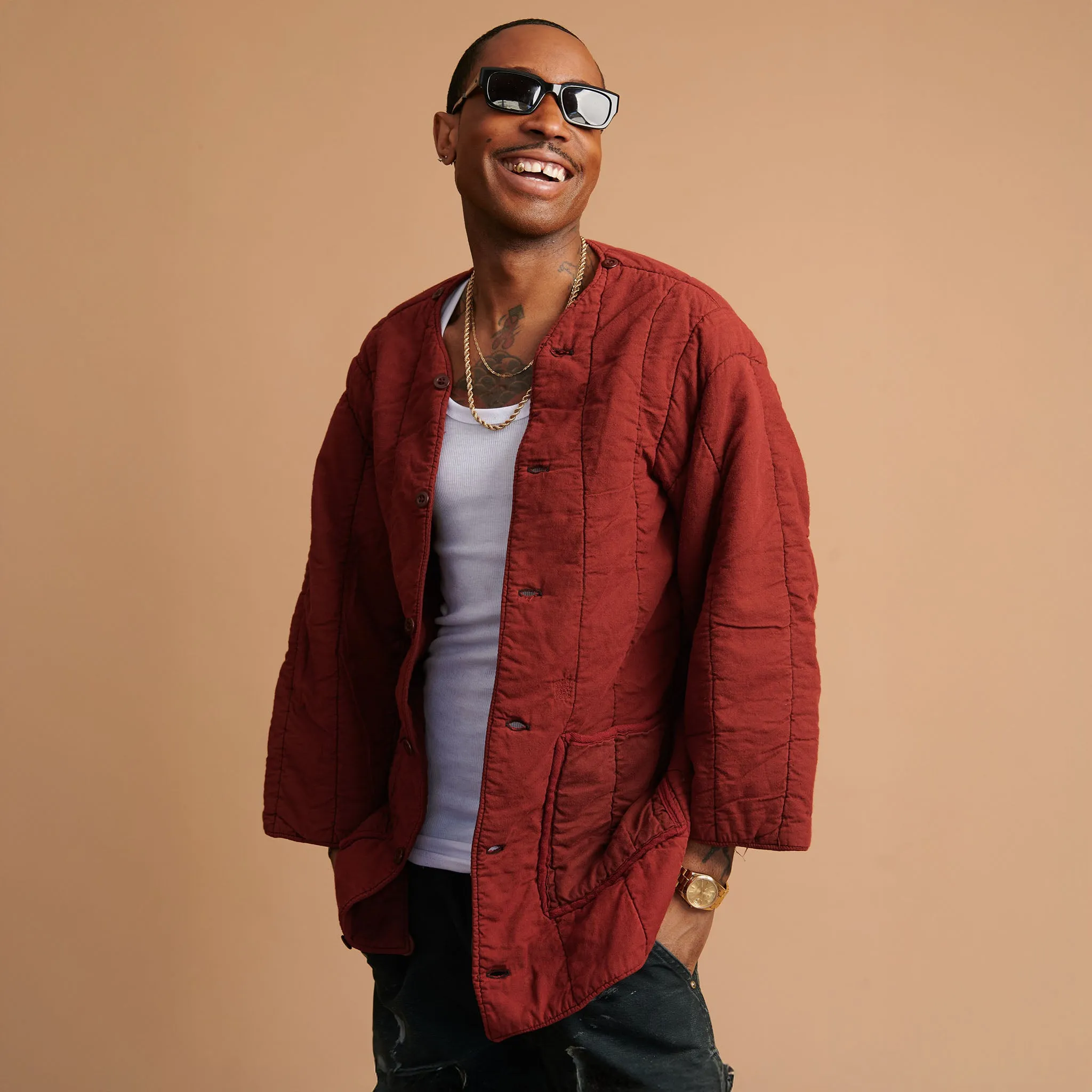 Flowerboy Project Vintage Quilted Long Liner | Burgundy