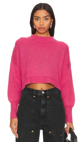 Free People Easy Street Crop Sweater in Fuchsia