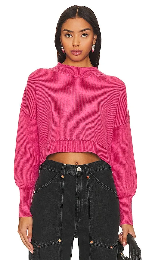 Free People Easy Street Crop Sweater in Fuchsia