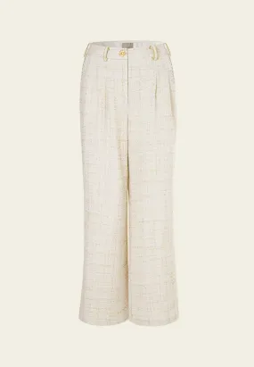 Golden Flower Button Pleat-detail Flared Trousers