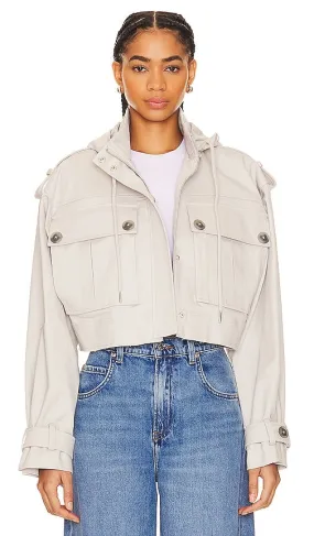 GRLFRND Cropped Utility Jacket in Light Grey