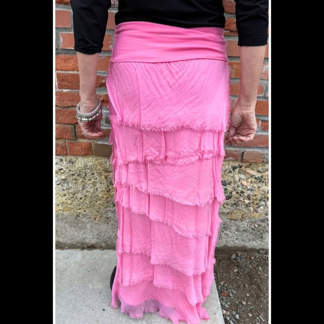 Hot Pink Silk Tiered Skirt - KGG1-HP