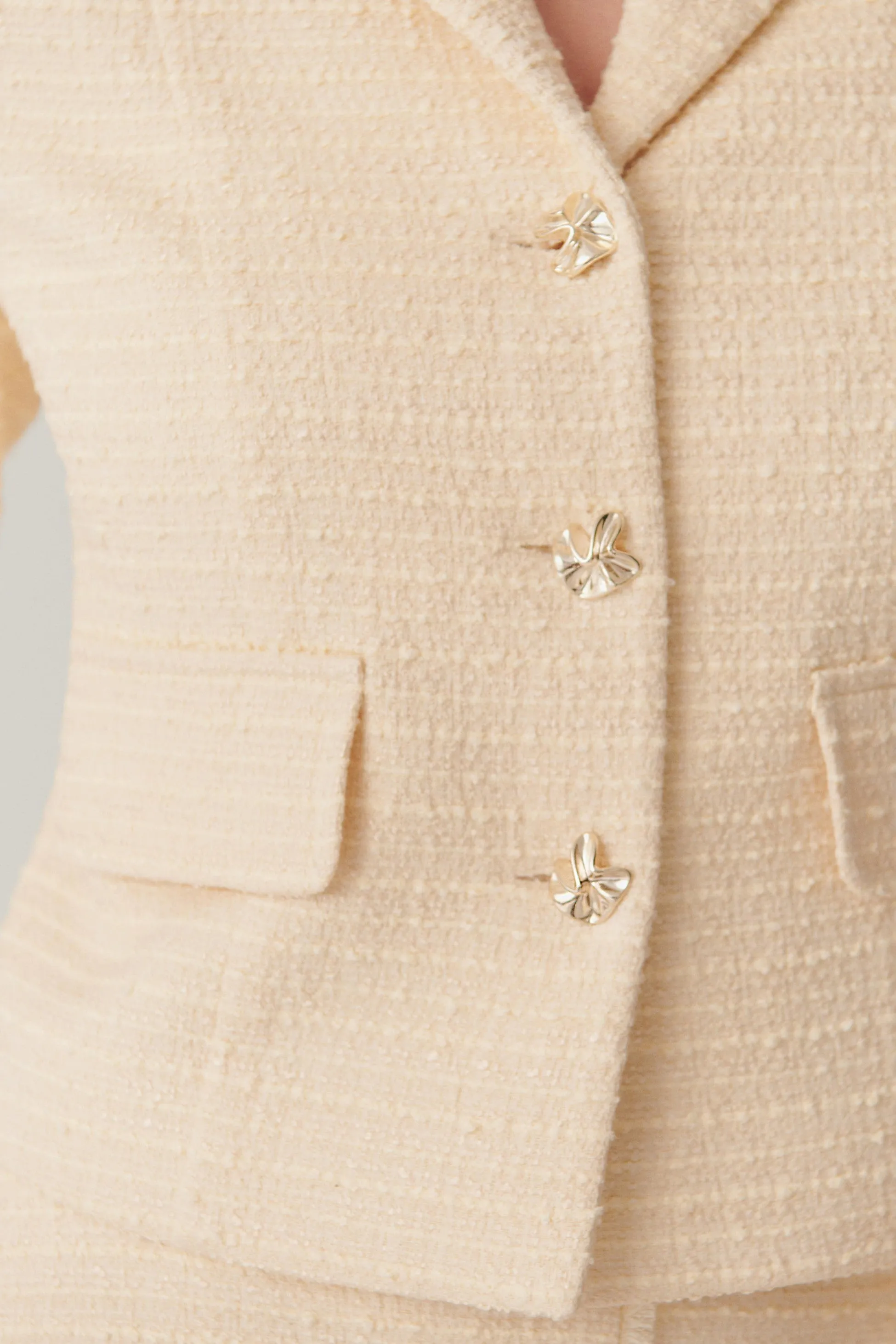 Ivory Ecru Cropped Bouclé Blazer