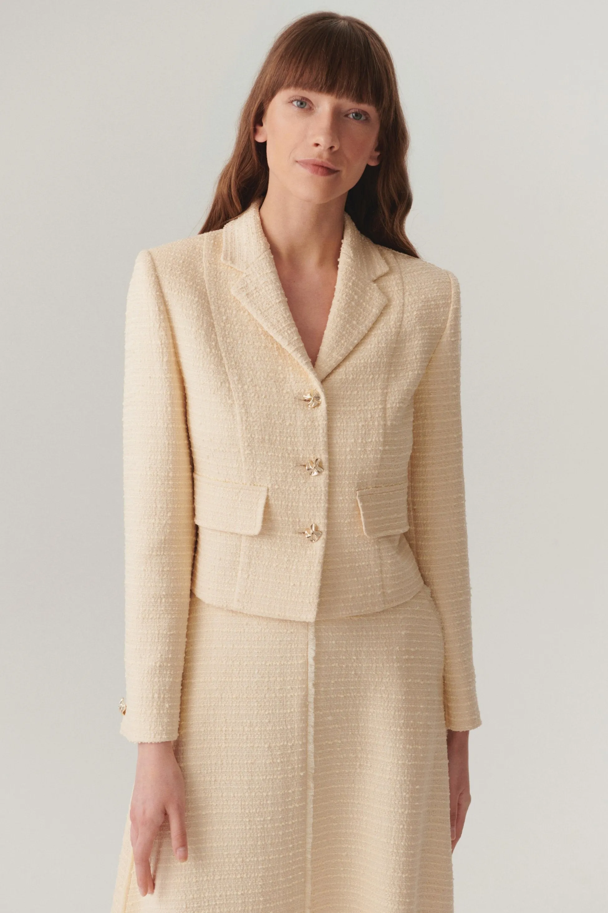 Ivory Ecru Cropped Bouclé Blazer