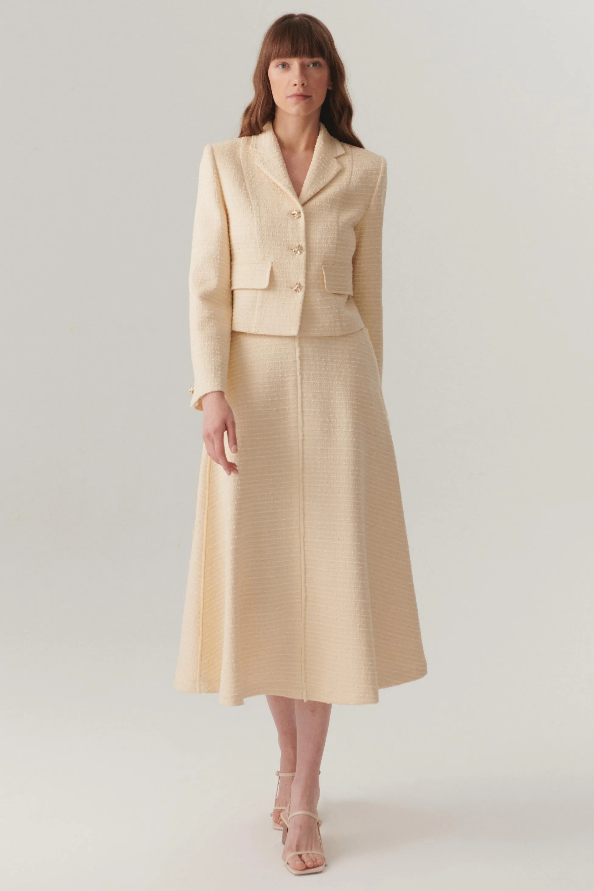 Ivory Ecru Cropped Bouclé Blazer