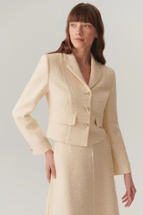 Ivory Ecru Cropped Bouclé Blazer