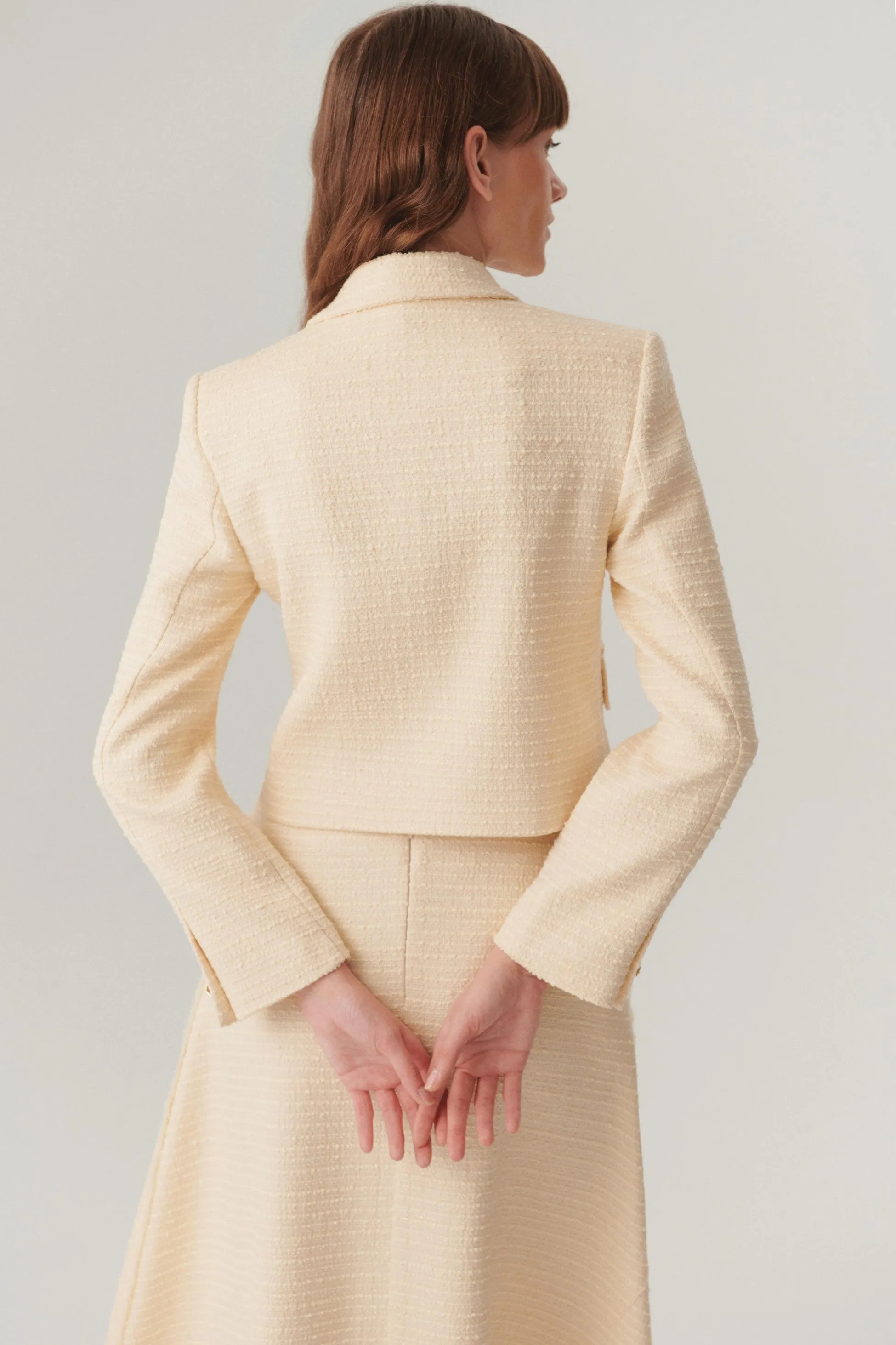 Ivory Ecru Cropped Bouclé Blazer