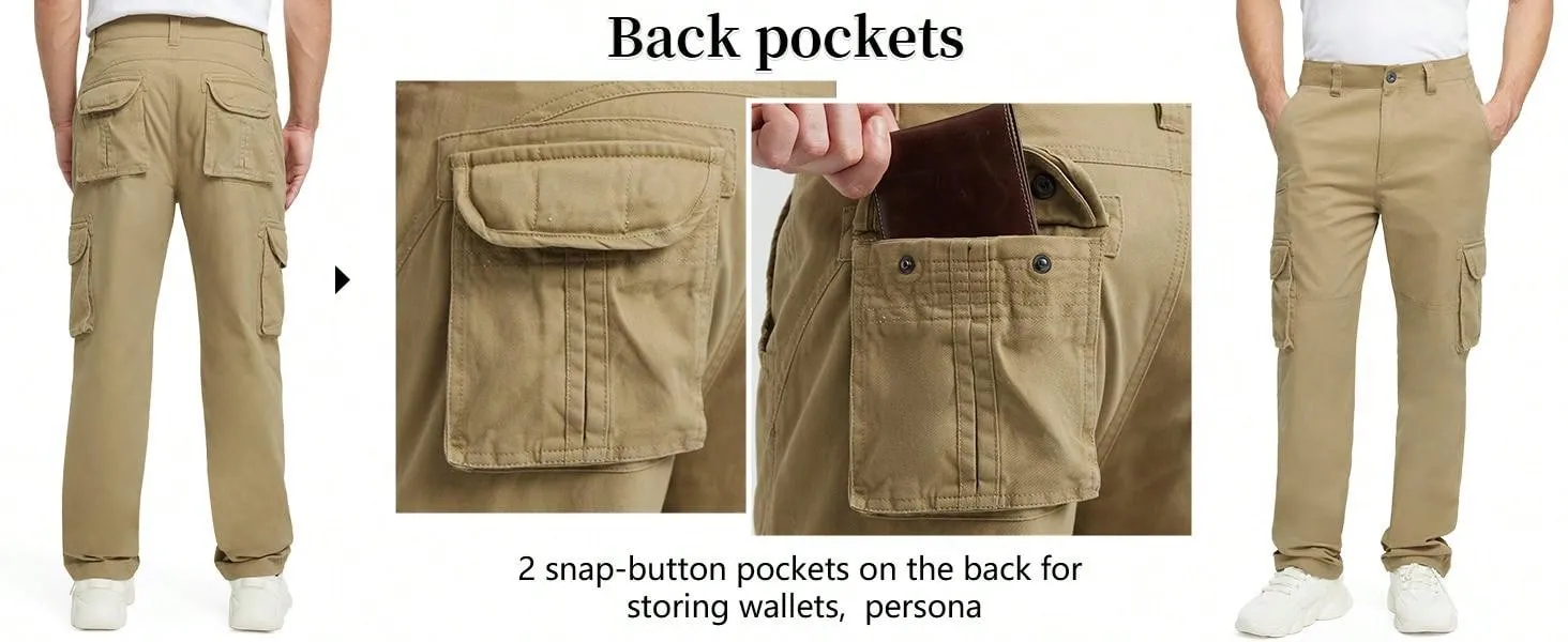 JAWERU Cargo Pants For Men Multi Pockets Mens Pants Classic Cotton Casual Work Hiking Relaxed Fit Chino Pants
