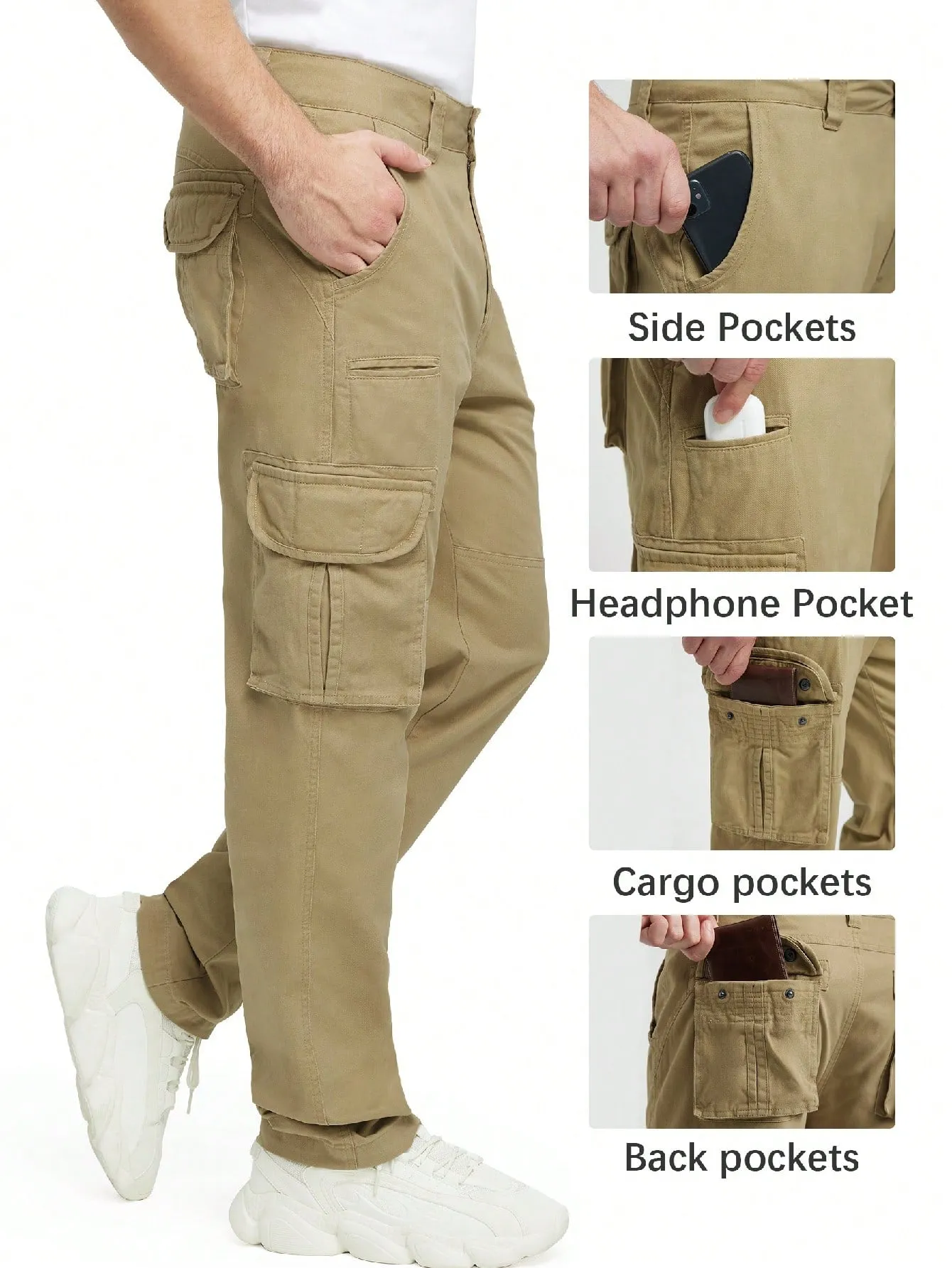 JAWERU Cargo Pants For Men Multi Pockets Mens Pants Classic Cotton Casual Work Hiking Relaxed Fit Chino Pants
