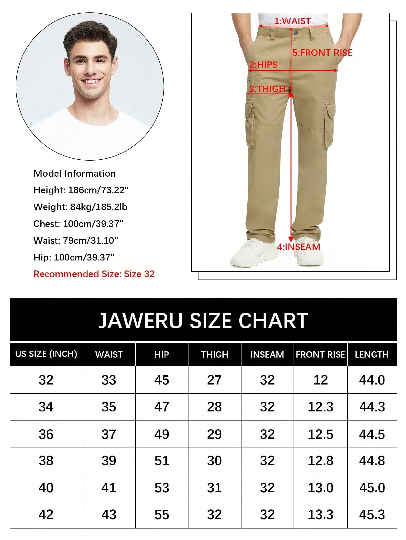 JAWERU Cargo Pants For Men Multi Pockets Mens Pants Classic Cotton Casual Work Hiking Relaxed Fit Chino Pants