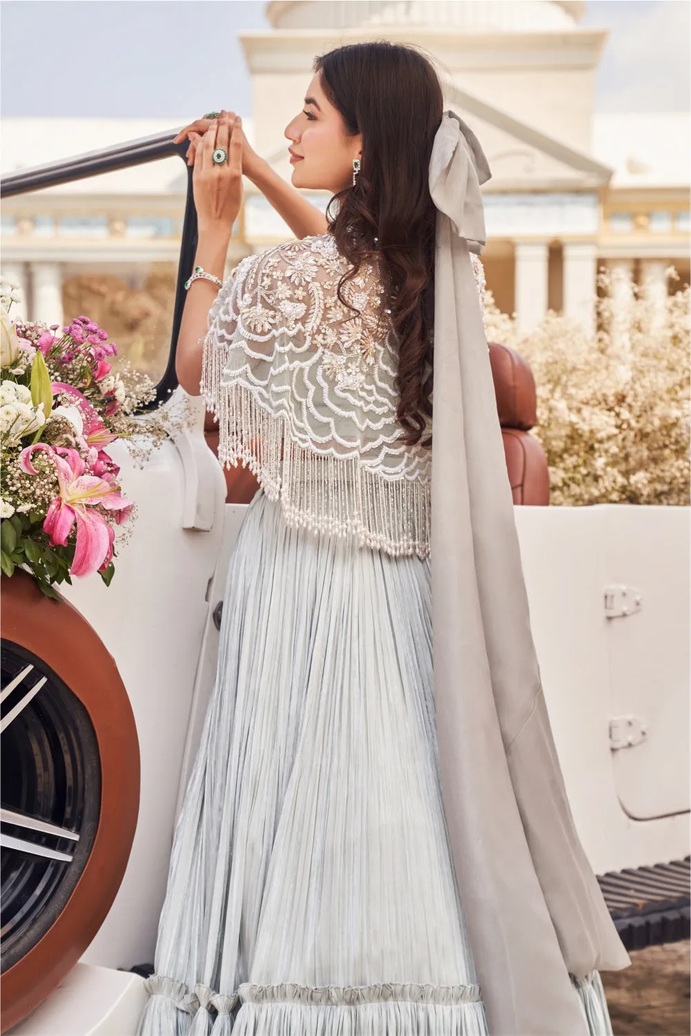 Jennifer Papersatin Net Bustier and Skirt with Embellished Cape