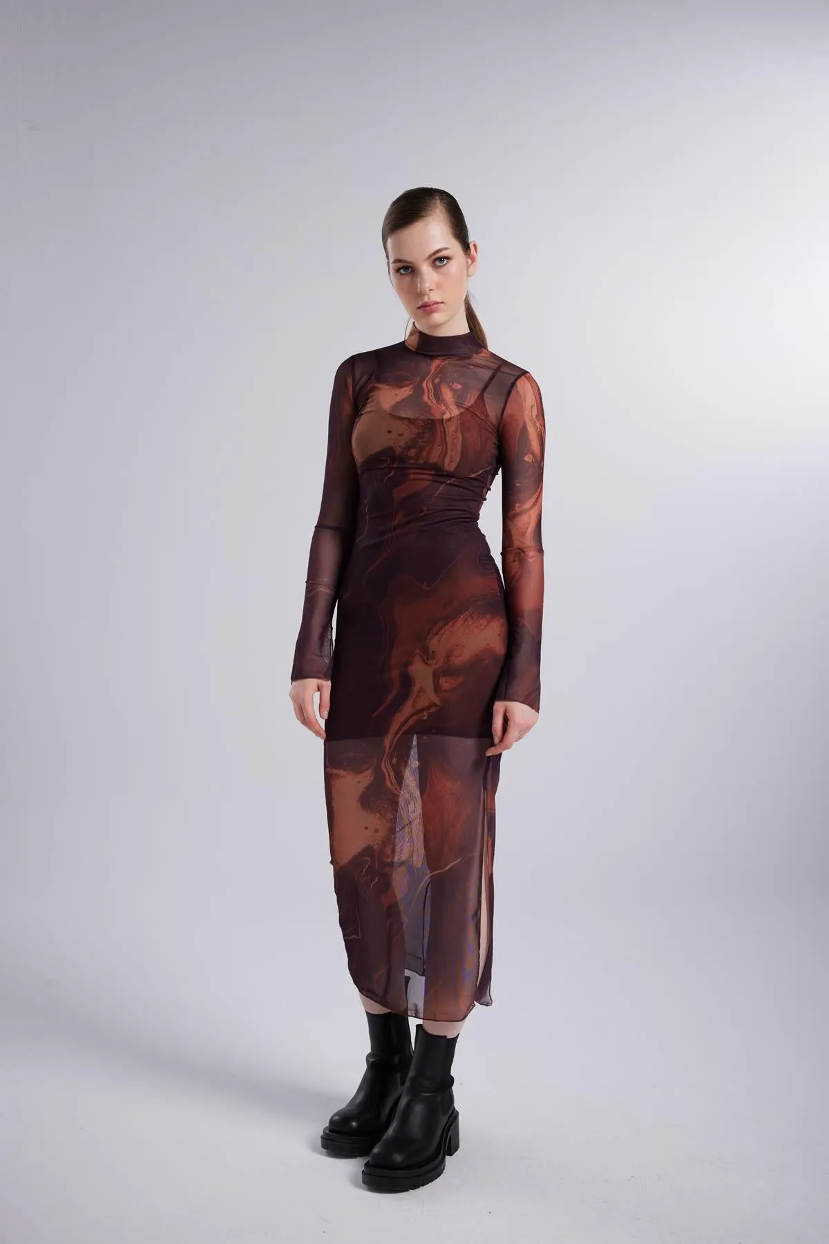 Kamille Tulle Long Dress Brown