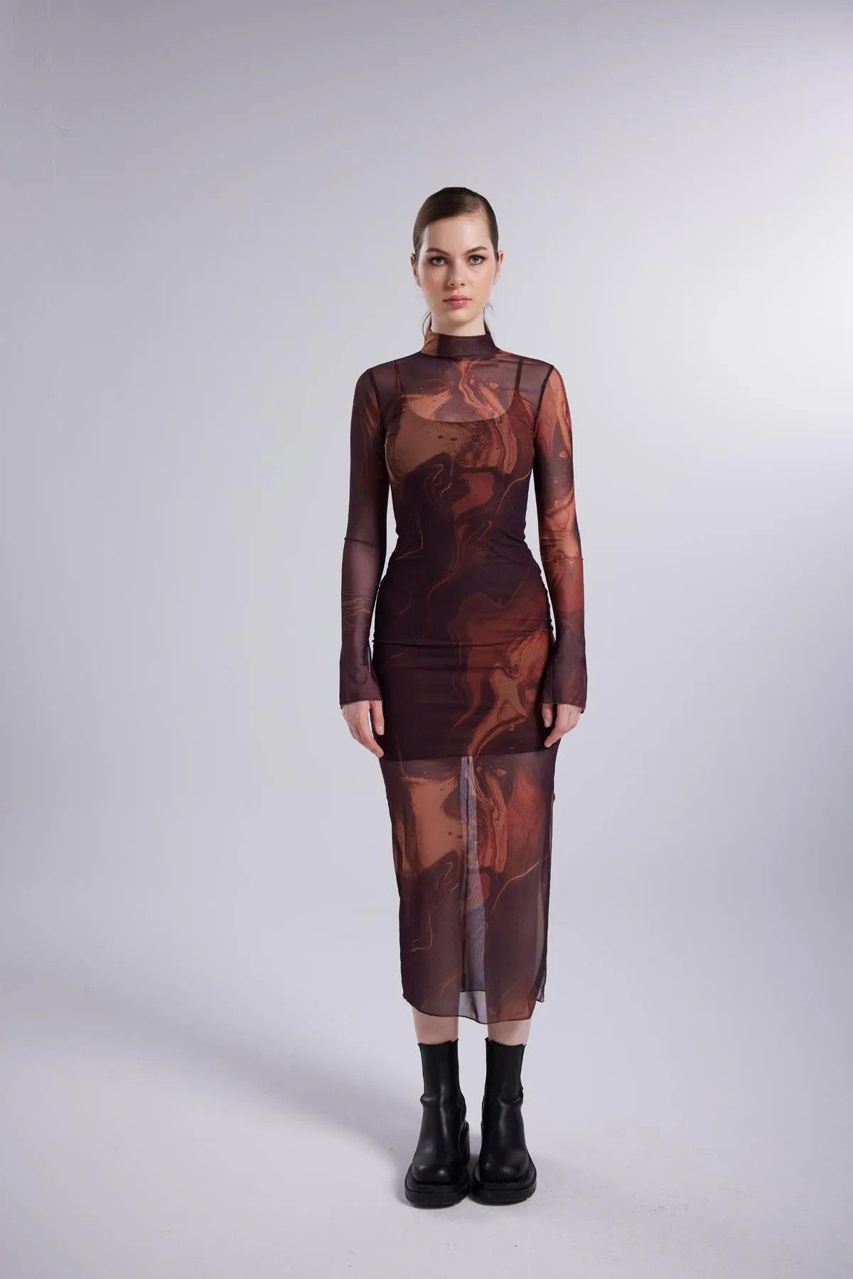 Kamille Tulle Long Dress Brown