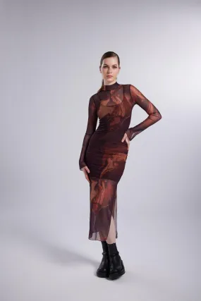 Kamille Tulle Long Dress Brown