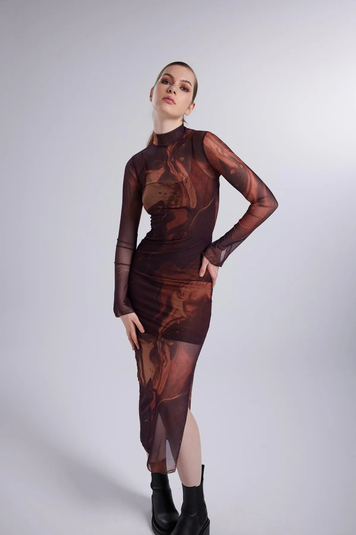 Kamille Tulle Long Dress Brown
