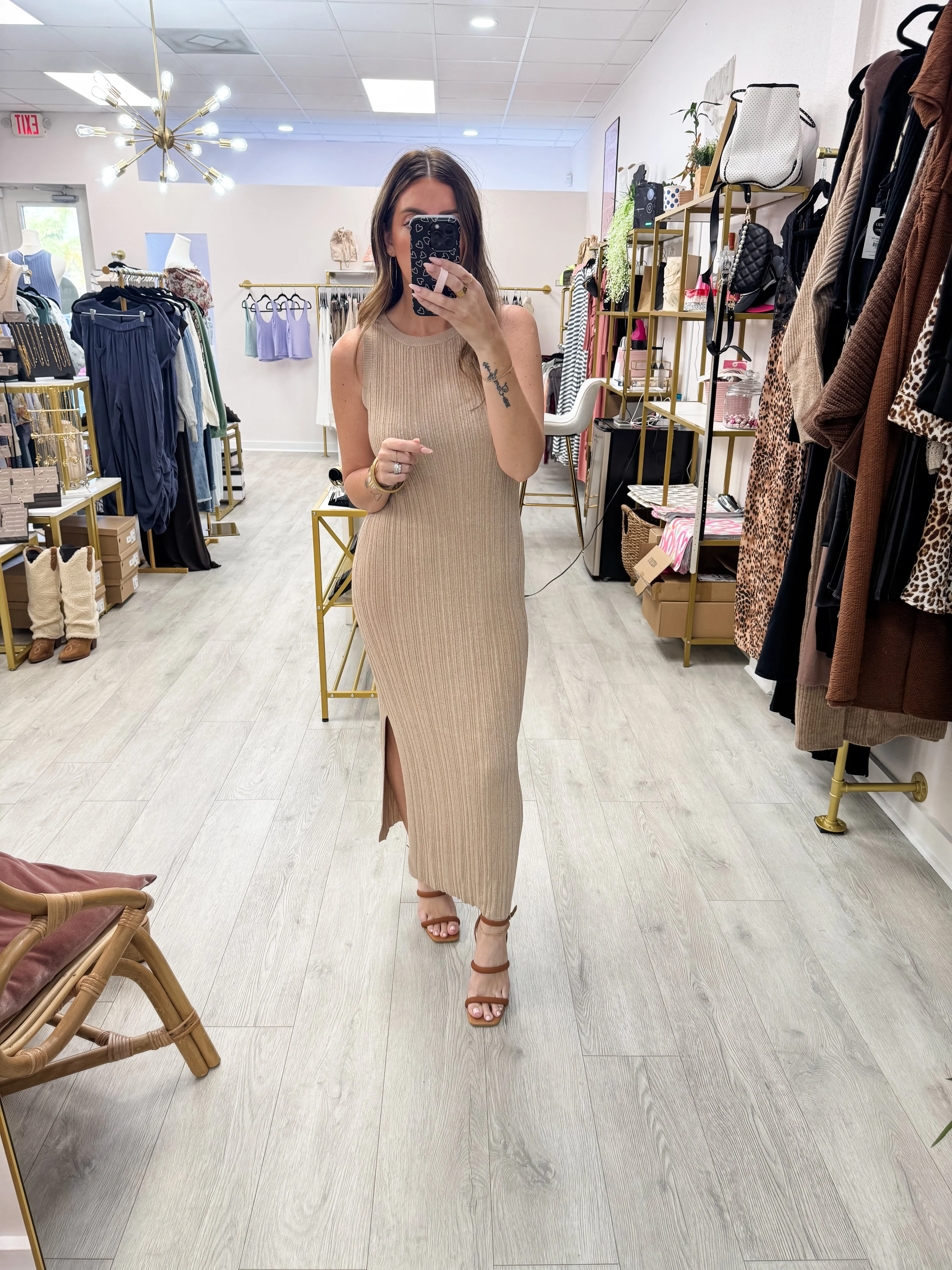 Latte Bodycon Slit Dress