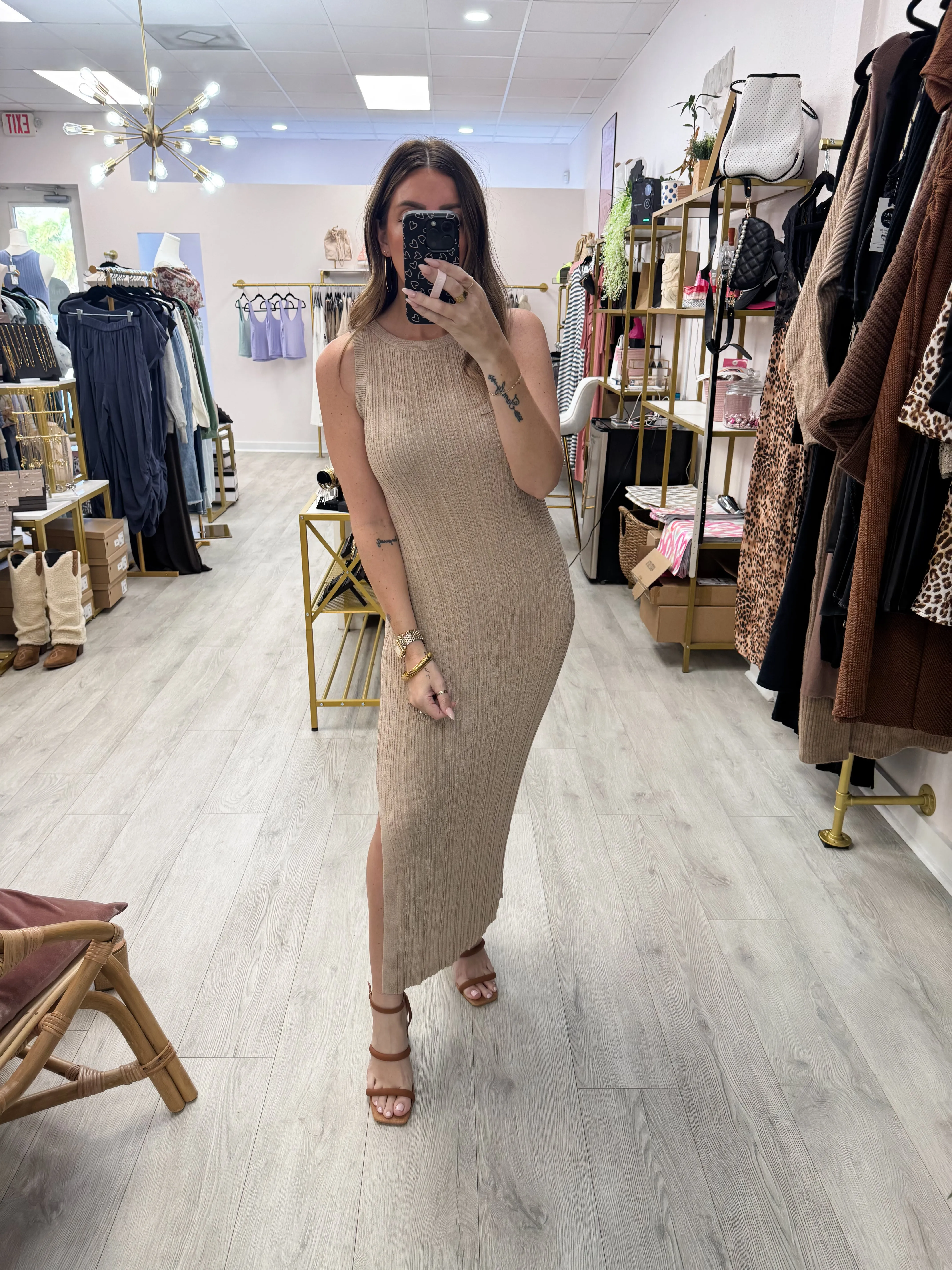 Latte Bodycon Slit Dress