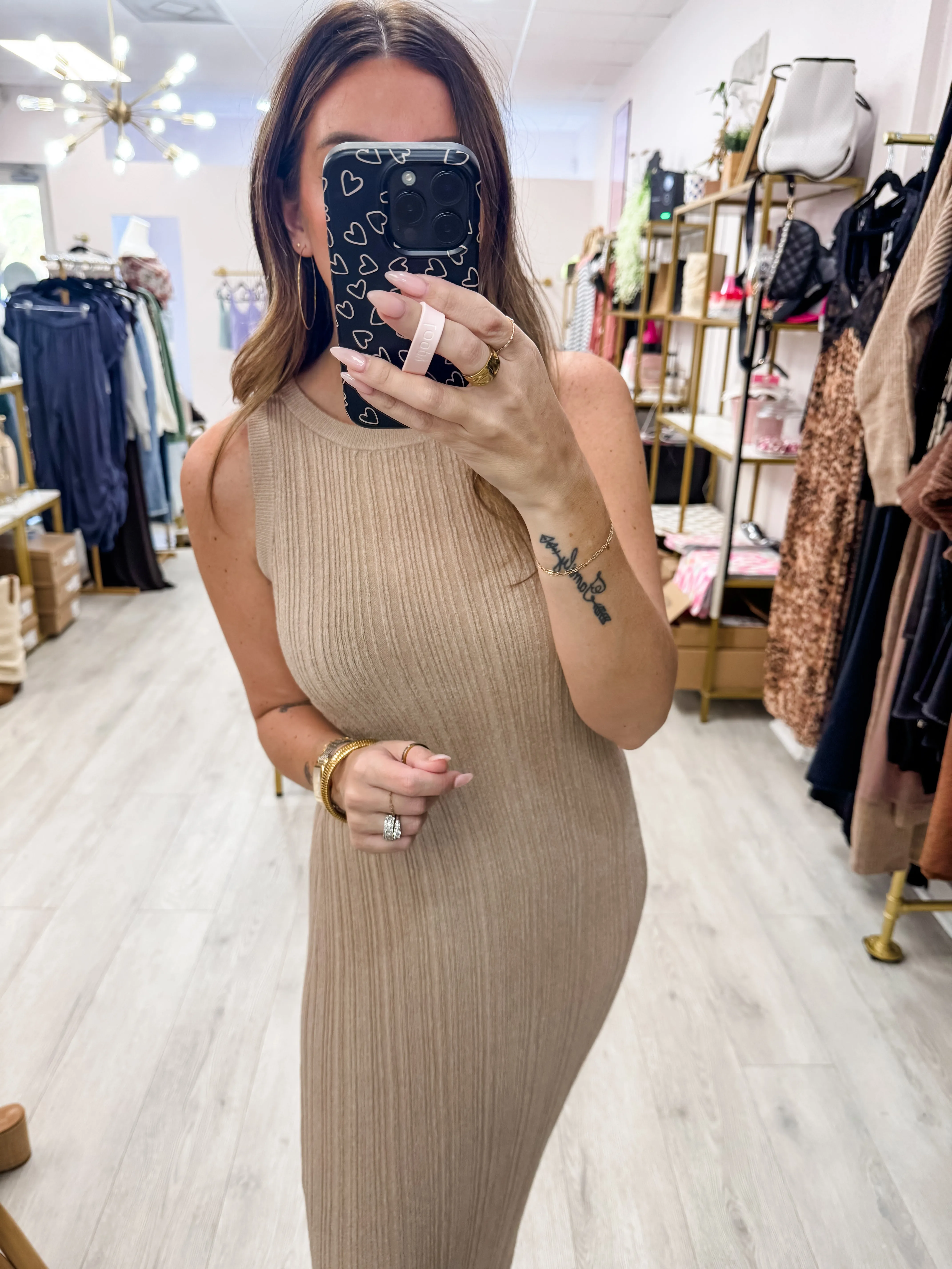 Latte Bodycon Slit Dress