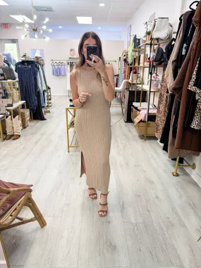 Latte Bodycon Slit Dress