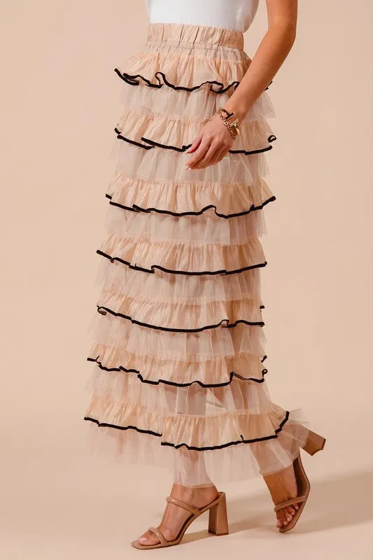 Layered Ruffled Tulle Maxi Skirt