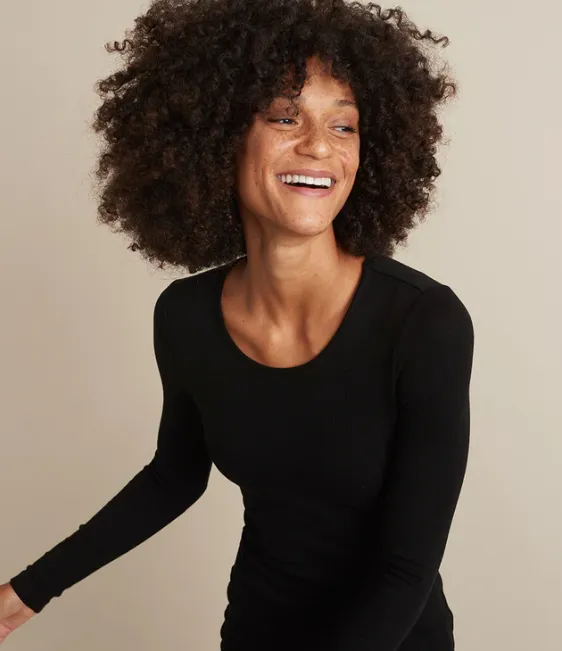 Lexi Rib Long Sleeve Midi Dress - Black