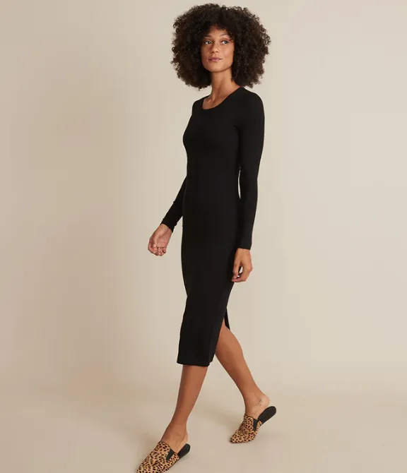 Lexi Rib Long Sleeve Midi Dress - Black